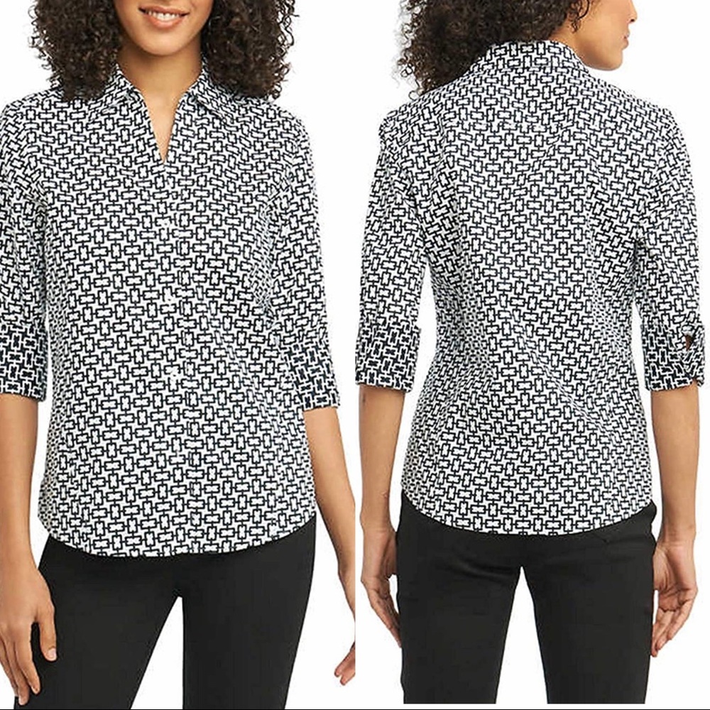 FOXCROFT Chain Print Button Down Shirt size S